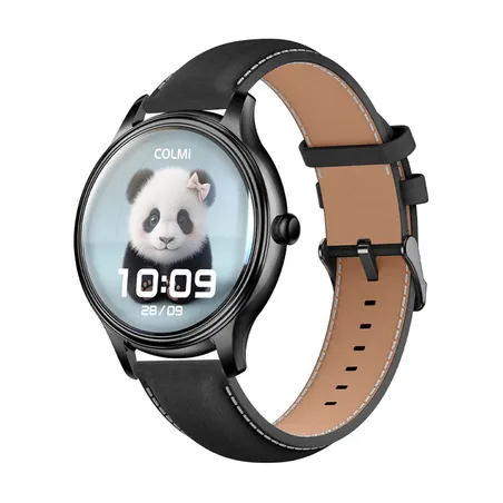 COLMI L28 Smart Watch (black silicone + black leather strap)